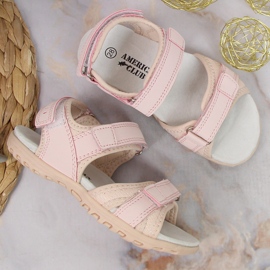American Club sandalias rosas con velcros para niña rosado 5