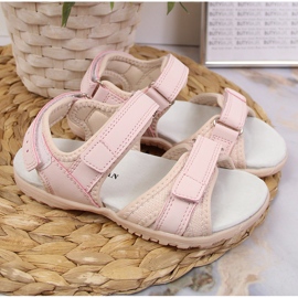 American Club sandalias rosas con velcros para niña rosado 3