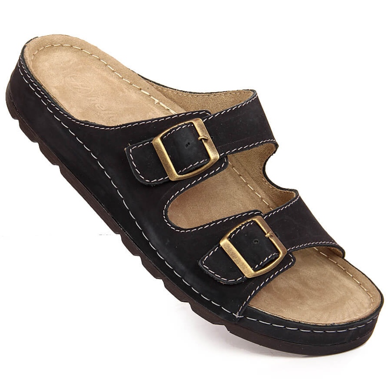 Negro Helios 813 babuchas de piel hombre cómodas negras 1