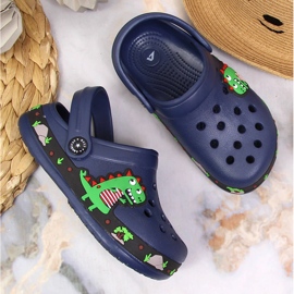 Zapatillas de estar por casa American Club azul marino con dinosaurio 3