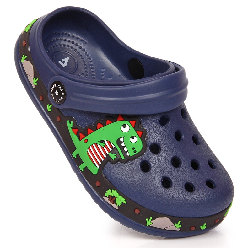 Zapatillas de estar por casa American Club azul marino con dinosaurio 1
