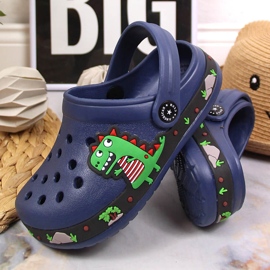 Zapatillas de estar por casa American Club azul marino con dinosaurio 4