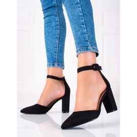 SHELOVET Zapatos de tacón de ante en un pilar negro 2