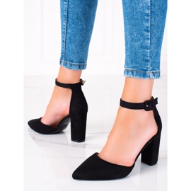 SHELOVET Zapatos de tacón de ante en un pilar negro 1