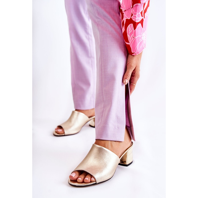 PA2 Pantuflas Mujer Piel Tacón Alto Golden Perry dorado 1