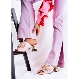 PA2 Pantuflas De Mujer De Piel Con Tacón Alto Y Adorno Calinda Rosa rosado 5