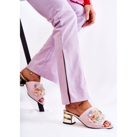 PA2 Pantuflas De Mujer De Piel Con Tacón Alto Y Adorno Calinda Rosa rosado 6