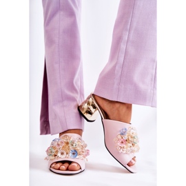 PA2 Pantuflas De Mujer De Piel Con Tacón Alto Y Adorno Calinda Rosa rosado 3