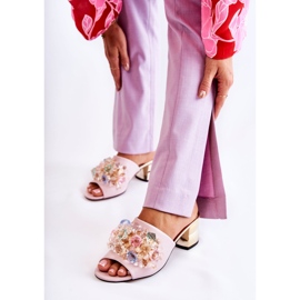 PA2 Pantuflas De Mujer De Piel Con Tacón Alto Y Adorno Calinda Rosa rosado 1
