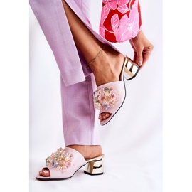 PA2 Pantuflas De Mujer De Piel Con Tacón Alto Y Adorno Calinda Rosa rosado 4