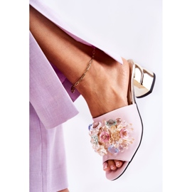 PA2 Pantuflas De Mujer De Piel Con Tacón Alto Y Adorno Calinda Rosa rosado 8