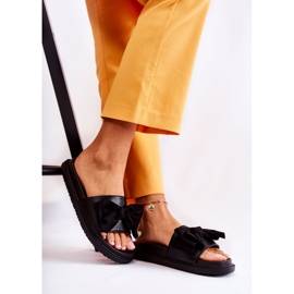 PJ1 Clásicas Pantuflas De Mujer De Piel Con Lazo Negro Dessy 1