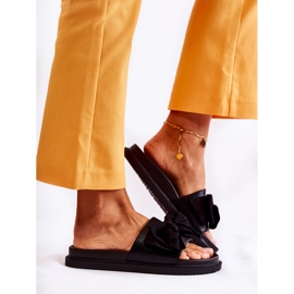 PJ1 Clásicas Pantuflas De Mujer De Piel Con Lazo Negro Dessy 3