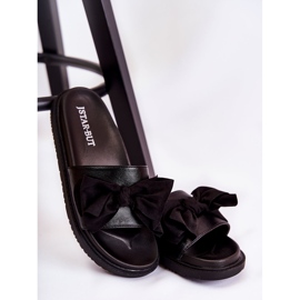 PJ1 Clásicas Pantuflas De Mujer De Piel Con Lazo Negro Dessy 5