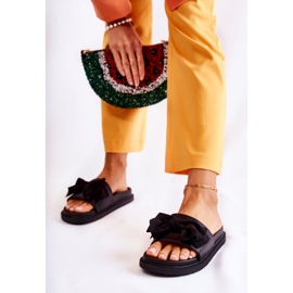 PJ1 Clásicas Pantuflas De Mujer De Piel Con Lazo Negro Dessy 6