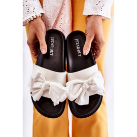 PJ1 Clásicas Pantuflas De Mujer De Piel Con Lazo Blanco Dessy 5