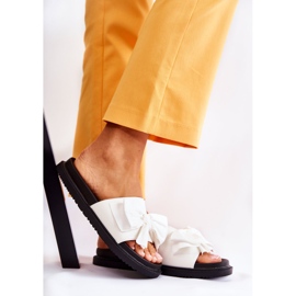 PJ1 Clásicas Pantuflas De Mujer De Piel Con Lazo Blanco Dessy 7