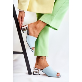 PA2 Pantuflas De Mujer En Piel Con Tacón Azul Perry 3