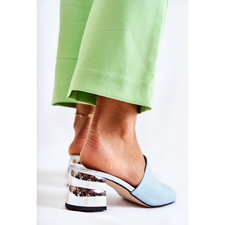 PA2 Pantuflas De Mujer En Piel Con Tacón Azul Perry 1