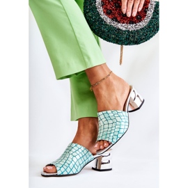 Pantuflas Mujer Piel Cocodrilo Tacón Verde Claro Perry 2 Pantuflas Mujer Piel Cocodrilo Tacón Verde Claro Perry 2