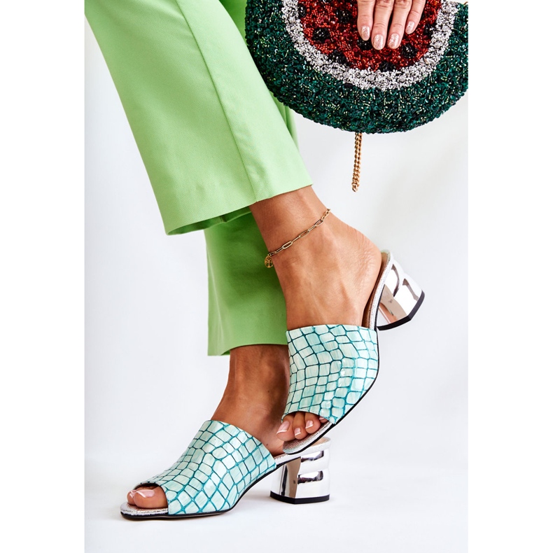 Pantuflas Mujer Piel Cocodrilo Tacón Verde Claro Perry 2 Pantuflas Mujer Piel Cocodrilo Tacón Verde Claro Perry 2