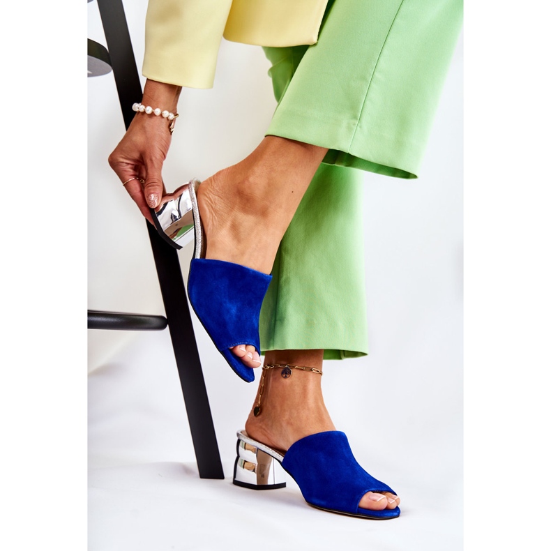 PA2 Zapatillas Mujer Ante Con Tacón Azul Marino Perry plata 1