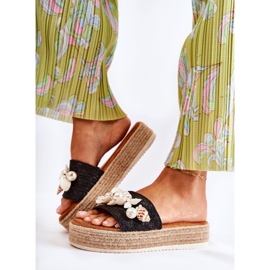 PS1 Pantuflas De Mujer En La Plataforma Con Conchas Negro Tolia 5