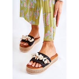 PS1 Pantuflas De Mujer En La Plataforma Con Conchas Negro Tolia 4
