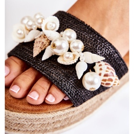 PS1 Pantuflas De Mujer En La Plataforma Con Conchas Negro Tolia 6