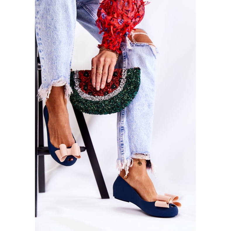 PH1 Bailarinas Mujer De Goma Con Lazo Florete Azul Marino 2