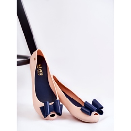 PH1 Bailarinas Mujer De Goma Con Lazo Florete Beige azul marino 7