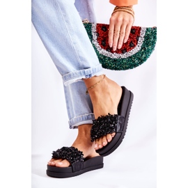 PG1 Pantuflas De Mujer En La Plataforma Con Adornos Negro Almina 2
