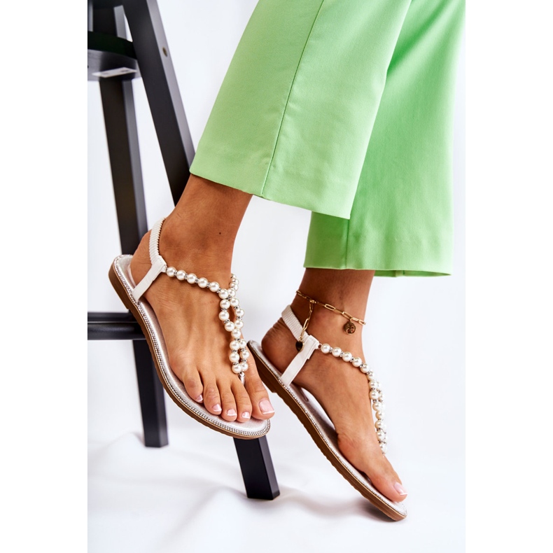 PG1 Sandalias De Moda Chanclas Con Perlas Blanco Isalia 1