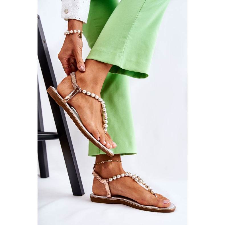 PG1 Sandalias De Moda Chanclas Con Perlas Oro Rosa Isalia rosado dorado 1