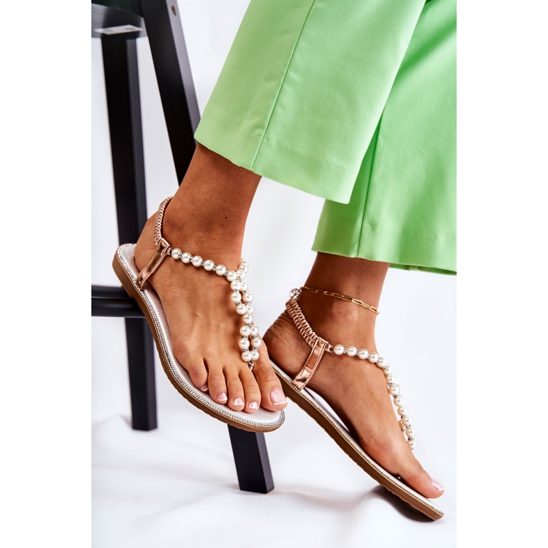 PG1 Sandalias De Moda Chanclas Con Perlas Oro Rosa Isalia rosado dorado 2