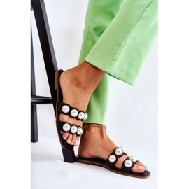 PG1 Slippers Mujer Piel Con Perlas Decorativas Negro Lasello 1