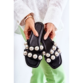 PG1 Slippers Mujer Piel Con Perlas Decorativas Negro Lasello 4