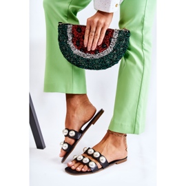 PG1 Slippers Mujer Piel Con Perlas Decorativas Negro Lasello 3