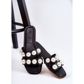 PG1 Slippers Mujer Piel Con Perlas Decorativas Negro Lasello 6