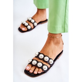PG1 Slippers Mujer Piel Con Perlas Decorativas Negro Lasello 5