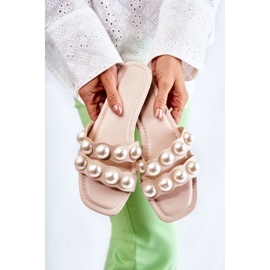 PG1 Babucha mujer de piel con perlas decorativas de Lasello beige 6