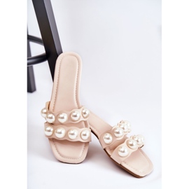 PG1 Babucha mujer de piel con perlas decorativas de Lasello beige 5