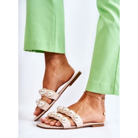 PG1 Babucha mujer de piel con perlas decorativas de Lasello beige 7