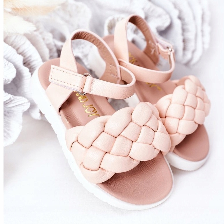Sandalias de niñas con trenza rosa 4