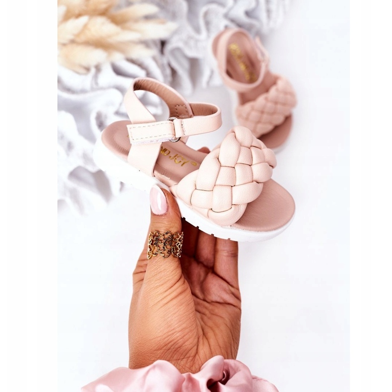 Sandalias de niñas con trenza rosa 5