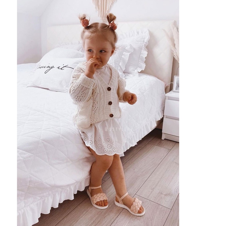 Sandalias de niñas con trenza rosa rosado 2