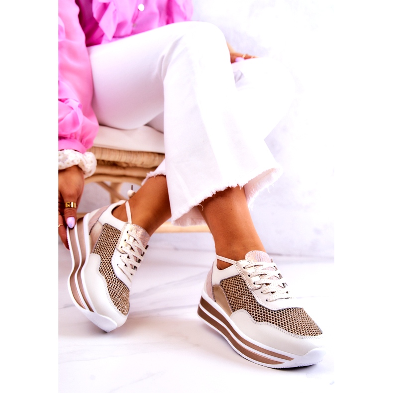 S.Barski Deportivas de Mujer Zapatillas Blancas y Doradas Bourne blanco dorado 2