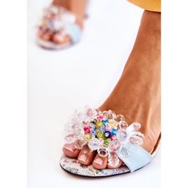 PA2 Sandalias De Cuero On A Bar Con Cristales Velinda Azules 2