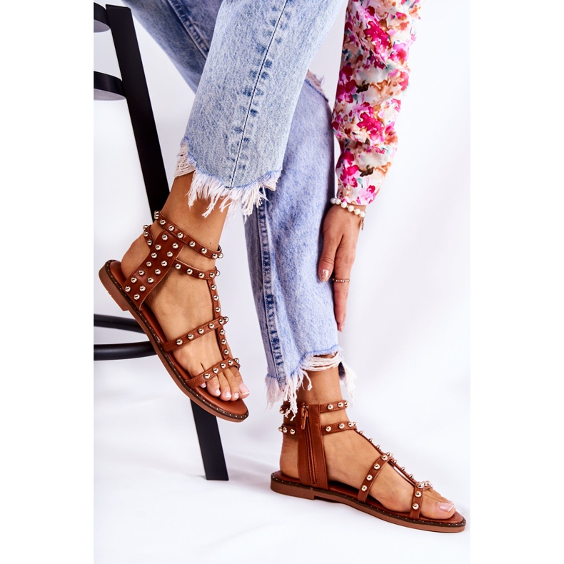 PG1 Sandalias Mujer Con Tachuelas Marrones Cavos marrón 1