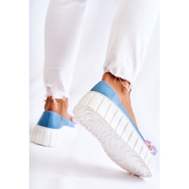 PA2 Bailarinas De Piel Sobre Plataforma Con Adorno Ladette Azul Y Blanco 3